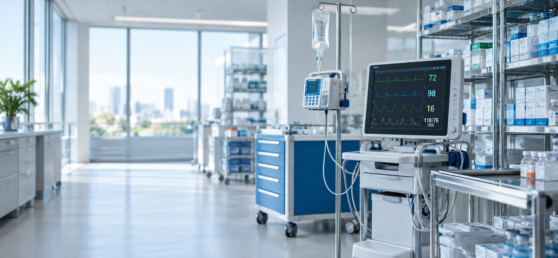 Modern patient monitoring equipment in a clean international medical supply environment